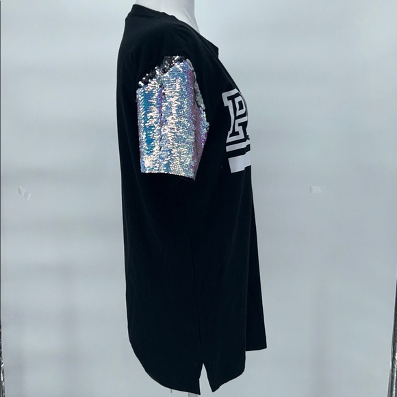 PINK Victoria's Secret Black Tee with Sequin Sleeves size XS - Picture 5 of 11